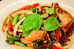 Stir fried duck with basil